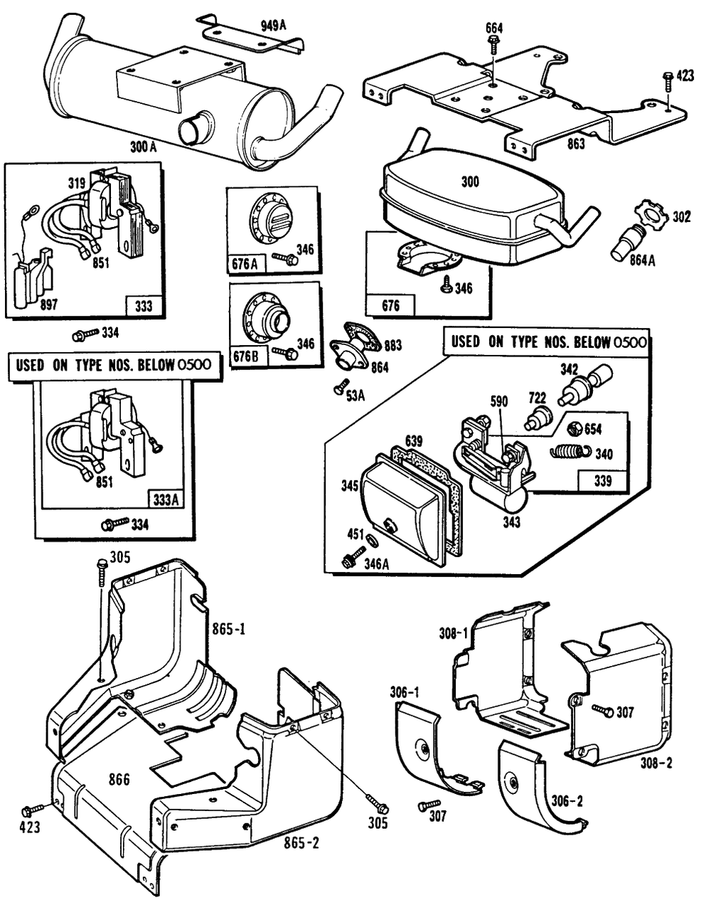 Mufflers,shielding,elect Diagram and Parts List for 401707-0510-XX  Briggs and Stratton Engine
